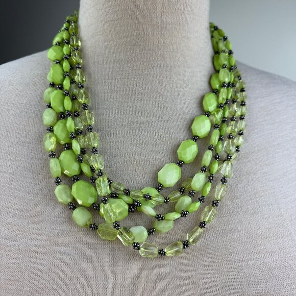 Multi-Strand Five 5 Strand Green Plastic Bead Statement Fashion Necklace 24-26" - Picture 1 of 8